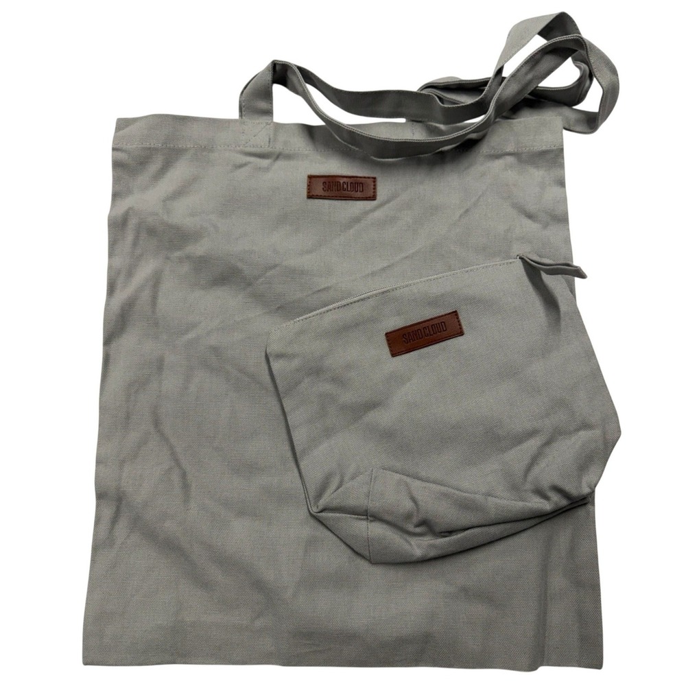 Sand Cloud Gray Canvas Tote Bag with Matching Zipper Pouch, Eco-Friendly Cotton